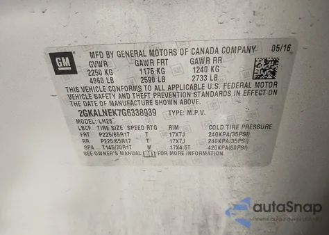 2016 GMC Terrain Sle-2 z USA, uszkodzony, nr VIN 2GKALNEK7G6338939